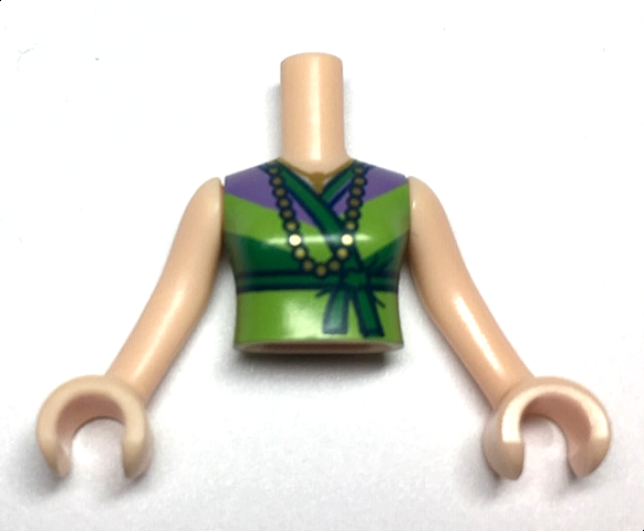 Torso Mini Doll Woman Lime Shirt with Green Middle and Medium Lavender Top, Gold Necklace Pattern, Light Nougat Arms with Hands