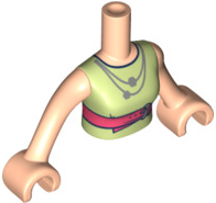 Torso Mini Doll Woman Yellowish Green Shirt with Coral Belt and Silver Necklace Pattern, Light Nougat Arms with Hands