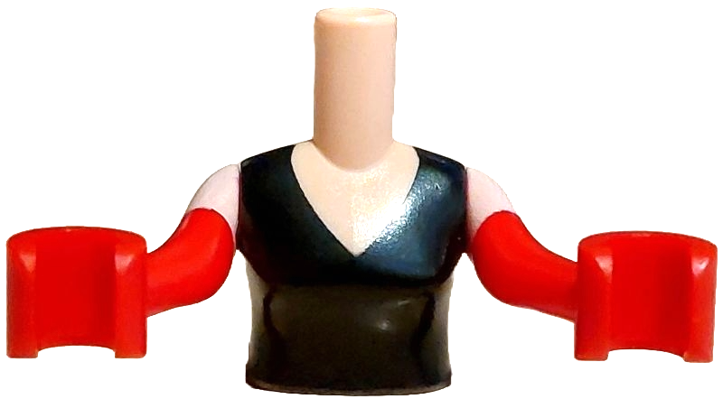 Torso Mini Doll Woman Black Tank Top Pattern, Light Nougat Arms with Hands with Red Long Gloves