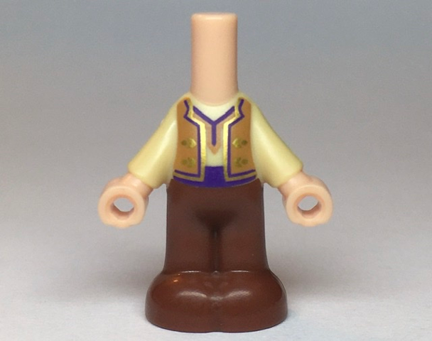 Micro Doll, Body with Molded Tan Top and Reddish Brown Pants and Printed Medium Nougat Vest Open with Gold Trim, Dark Purple Sash Belt Pattern