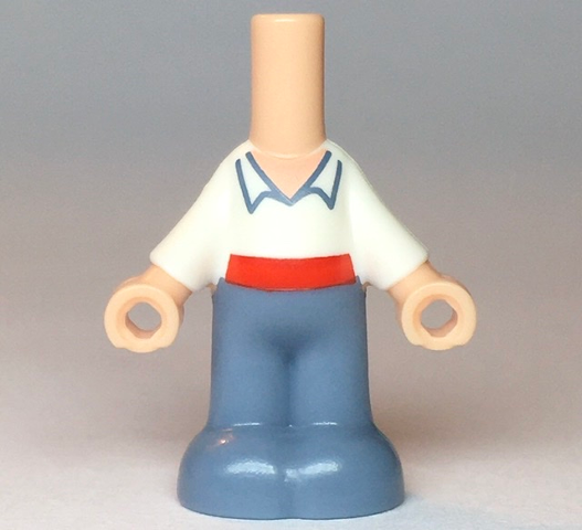 Micro Doll, Body with Molded White Top and Sand Blue Pants and Printed Lapels, Red Sash Belt, Light Nougat Neck Pattern