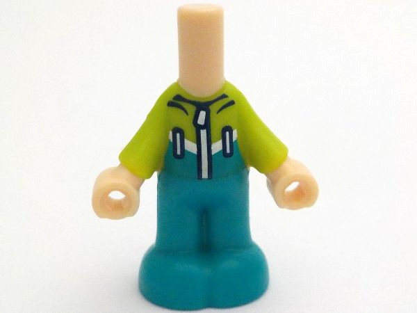 Micro Doll, Body with Molded Lime Top and Dark Turquoise Pants and Printed Ski Suit with White Stripe, Zipper, and Pockets Pattern