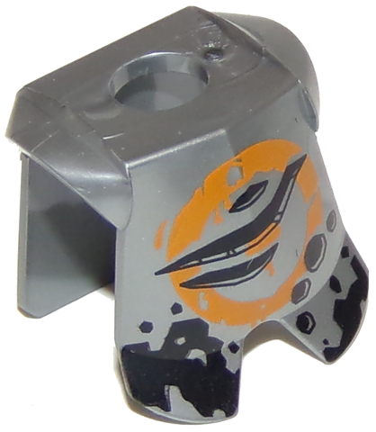 Minifigure Armor Breastplate with Leg Protection with Orange Circle and Black Wear, Pitting, Holes and Claw Marks Pattern