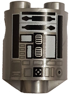 Brick, Round 2 x 2 x 2 Robot Body with Bottom Axle Holder (x Shape / + Orientation) with Black and White Pattern (SW R2-Q2)