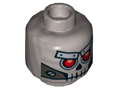 Minifigure, Head Alien Skull with Red Eyes, Metal Eyebrows with Rivets and Metal Jaw with Screws Pattern