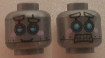 Minifigure, Head Dual Sided Alien with Robot Blue Eyes, Pink Cheeks, Smile / Scared Pattern