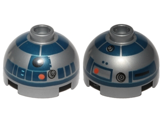Brick, Round 2 x 2 Dome Top with Neon Red Dots, Small Receptor and Dark Blue Pattern (R2-D2)