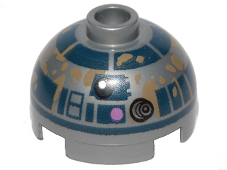 Brick, Round 2 x 2 Dome Top with Lavender Dots and Dark Blue with Dark Tan Dirt Stains Pattern (R2-D2)