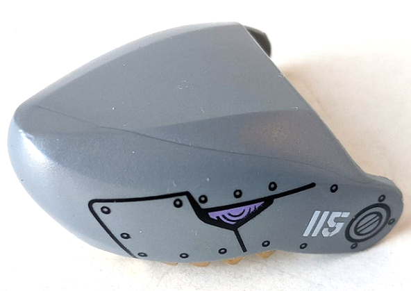 Shark Head Large with Gold Teeth, Medium Lavender Eyes, Armor Plates with Rivets, and White '115' Pattern (Sharkanator)