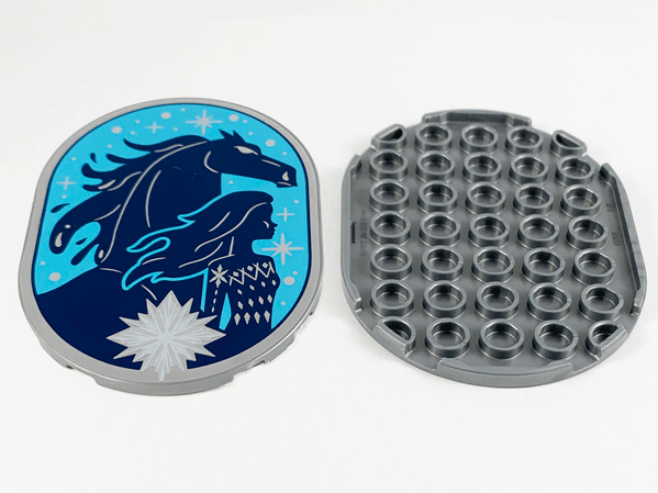 Tile, Round 6 x 8 Oval with Dark Blue Nokk, Elsa on Medium Azure Background, Stars and Ice Crystal Pattern