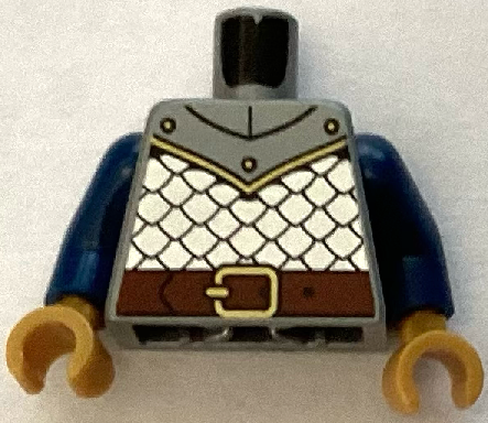 Torso Silver Armor, Reddish Brown Belt with Gold Buckle, Panel with 3 Rivets Pattern / Dark Blue Arms / Pearl Gold Hands