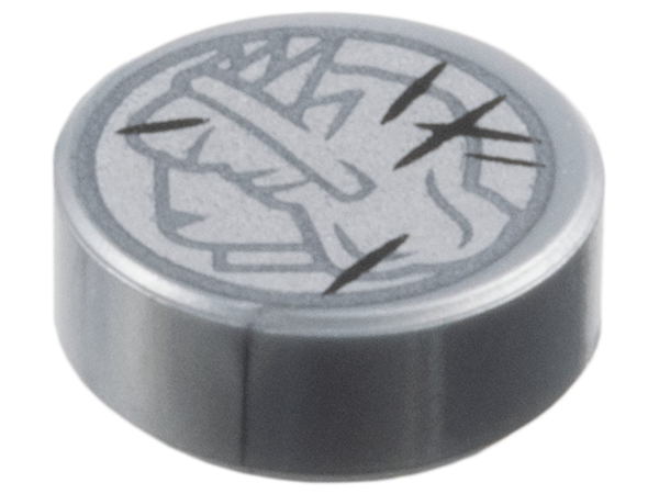 Tile, Round 1 x 1 with Dark Silver Lady Liberty Head Profile and Black Scratches on Silver Background Coin Pattern