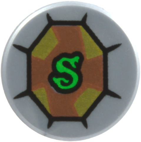 Tile, Round 1 x 1 with Green Letter S Snake on Gold and Copper Jewel with Black Outlines Pattern (HP Slytherin's Locket)