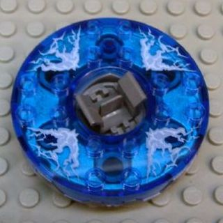 Turntable 6 x 6 x 1 1/3 Round Base Serrated with Trans-Dark Blue Top with Electric Bolts Pattern (Ninjago Spinner)