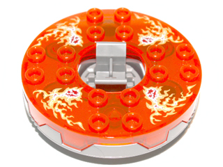 Turntable 6 x 6 x 1 1/3 Round Base Serrated with Trans-Neon Orange Top and Fire Energy Pattern (Ninjago Spinner)
