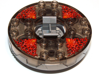 Turntable 6 x 6 x 1 1/3 Round Base Serrated with Trans-Brown Top with Red Energy Pattern (Ninjago Spinner)