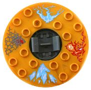 Turntable 6 x 6 x 1 1/3 Round Base Serrated with Pearl Gold Top with Blue, Red and Silver Pattern (Ninjago Spinner)