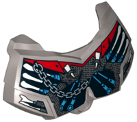 Large Figure Chest Armor Small with 6 White Bones, Dark Azure Pistons, and Silver Chain on Red and Silver Armor Plating Pattern