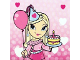 Part No: 46608pprpb13  Name: Clikits Frame Insert, Paper 4 x 4 with Heart Character Holding Balloon and Cake on Pink Gradient Background Pattern