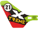 Part No: 69864  Name: Plastic Tail for Flying Helicopter with 'X TREME' and '21' in Circle on Lime and Red Background Pattern on Both Sides