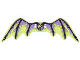 Part No: 77493b  Name: Plastic Dragon Wings with 4 Holes with Black Spines and Yellowish Green and Medium Lavender Ghost Tattered Skin on Trans-Yellow Background Pattern