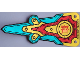 Part No: 80012pls01a  Name: Plastic Part for Set 80012 - Pennant Flag with Red Band, Black Stitching, Dark Turquoise and Gold Panels, and Chinese Logogram '齊' (Together) Pattern