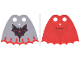 Part No: bb1368pb01  Name: Minifigure Cape Cloth, Scalloped 7 Points with Light Bluish Gray and Red Sides, Black and Red Bat, Red Border with Arrows Pattern