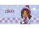 Part No: clikits117pb02  Name: Clikits Paper, Gift Tag with Hole with Logo, Snowflakes, Diamonds, and Daisy Character on Light Blue Background Pattern