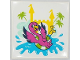 Part No: 10202pb030  Name: Tile 6 x 6 with Bottom Tubes with Dark Pink Flamingo, Yellow Castle, Medium Azure Water, Lime Palm Trees Pattern (Sticker) - Set 41430
