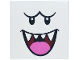 Part No: 10202pb059  Name: Tile 6 x 6 with Bottom Tubes with Black Eyes and Eyebrows, Dark Red Open Mouth Smile with Sharp Teeth and Dark Pink Tongue Pattern (Super Mario King Boo Face)