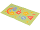 Part No: 103669pb03  Name: Duplo, Cloth Play Rug 5 x 9 cm with Coral, Yellow, and Medium Blue Shapes, Crayons and Rainbow on Yellowish Green Background Pattern
