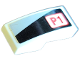 Part No: 11477pb143L  Name: Slope, Curved 2 x 1 x 2/3 with Light Bluish Gray Triangle and Red 'P1' on Black Background Pattern Model Left Side (Sticker) - Set 75872