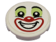 Part No: 14769pb311  Name: Tile, Round 2 x 2 with Bottom Stud Holder with Clown Face with Yellowish Green Eye Shadow and Red Nose and Mouth Pattern (Sticker) - Set 70432