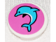 Part No: 14769pb421L  Name: Tile, Round 2 x 2 with Bottom Stud Holder with Medium Azure Jumping Dolphin on Dark Pink Background Pattern Model Left Side (Sticker) - Set 41347