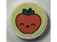 Part No: 14769pb758  Name: Tile, Round 2 x 2 with Bottom Stud Holder with Coral Apple with Face on Yellowish Green Background Pattern (Sticker) - Set 41926