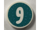 Part No: 14769pb796  Name: Tile, Round 2 x 2 with Bottom Stud Holder with Number 9 on Dark Turquoise Background Pattern (Sticker) - Set 41926