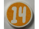Part No: 14769pb820  Name: Tile, Round 2 x 2 with Bottom Stud Holder with Number 14 on Bright Light Orange Background Pattern (Sticker) - Set 41926