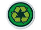 Part No: 14769pb824  Name: Tile, Round 2 x 2 with Bottom Stud Holder with Dark Green, Green and Lime Recycle Logo Pattern