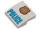 Part No: 15068pb046a  Name: Slope, Curved 2 x 2 x 2/3 with Gold and Copper Badge with Star and Black Outline, Blue 'POLICE' Pattern