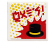 Part No: 15210pb061  Name: Road Sign 2 x 2 Square with Open O Clip with Red Ninjago Logogram 'HATS!', Black Hat and Yellow Dots Pattern (Sticker) - Set 71708