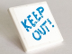 Part No: 15210pb062  Name: Road Sign 2 x 2 Square with Open O Clip with 'KEEP OUT!' Pattern (Sticker) - Set 41335