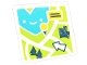 Part No: 15210pb132  Name: Road Sign 2 x 2 Square with Open O Clip with Lime Map with Arrow, Trees, Buildings, and Medium Azure Heart Lake Pattern (Sticker) - Set 41703