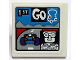 Part No: 15210pb177  Name: Road Sign 2 x 2 Square with Open O Clip with Race Car, Track Outline, Gamer Minifigure, '1ST' and 'GO' Pattern (Sticker) - Set 70436