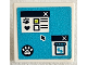 Part No: 15210pb203  Name: Road Sign 2 x 2 Square with Open O Clip with Computer Screen with Check Boxes, Paw Prints, Mouse Cursor Arrow, Pills in Jar and Windows on Dark Azure Background Pattern (Sticker) - Set 41446
