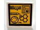 Part No: 15210pb208  Name: Road Sign 2 x 2 Square with Open O Clip with Computer Screen with Black Border, Chemical Molecules, Symbols and Graphs on Yellow Background Pattern (Sticker) - Set 76949