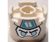 Part No: 17485pb018  Name: Brick, Round 2 x 2 with Pin Holes with Balaclava with Ninjago Logogram Letter Z on Medium Azure Pentagon over Silver Face with Black Eyebrows and Metallic Light Blue Eyes Pattern (Zane Head)