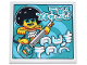 Part No: 1751pb006  Name: Tile 4 x 4 with Jacob with Epaulettes and Star Glasses, Electric Guitar, and Ninjago Logogram 'NEW ALBUM OUT NOW' Pattern (Sticker) - Set 71799