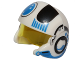 Part No: 21566c01pb03  Name: Minifigure, Headgear Helmet SW Rebel Pilot Raised Front and Microphone with Trans-Yellow Visor with Black and Blue Stripes and Blue Circle Pattern
