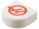 Part No: 24246pb055  Name: Tile, Round 1 x 1 Half Circle Extended with Red Haas Formula 1 Logo Stylized Capital Letter H in Circle Pattern