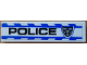 Part No: 2431pb508R  Name: Tile 1 x 4 with Black 'POLICE' and Silver Star Badge and Blue Stripes Pattern Model Right Side (Sticker) - Set 8182